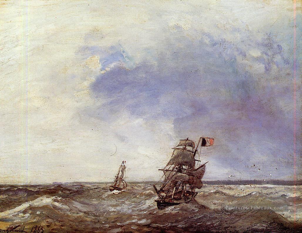 Johan Barthold Jongkind Navires en mer Paysage marin Peintures à l'huile